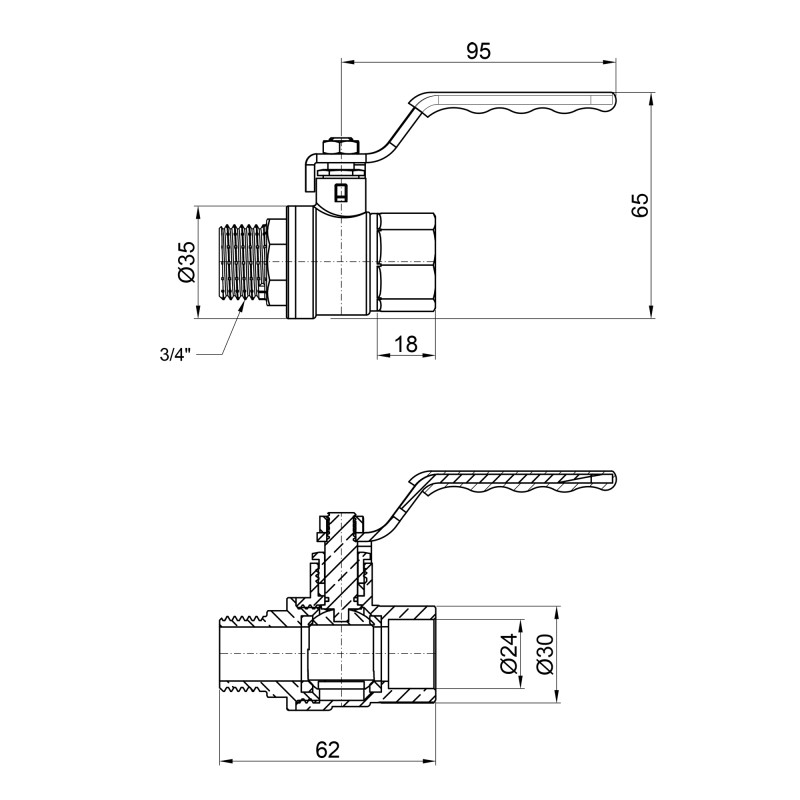 Кран кульовий Thermo Alliance Standart 3/4