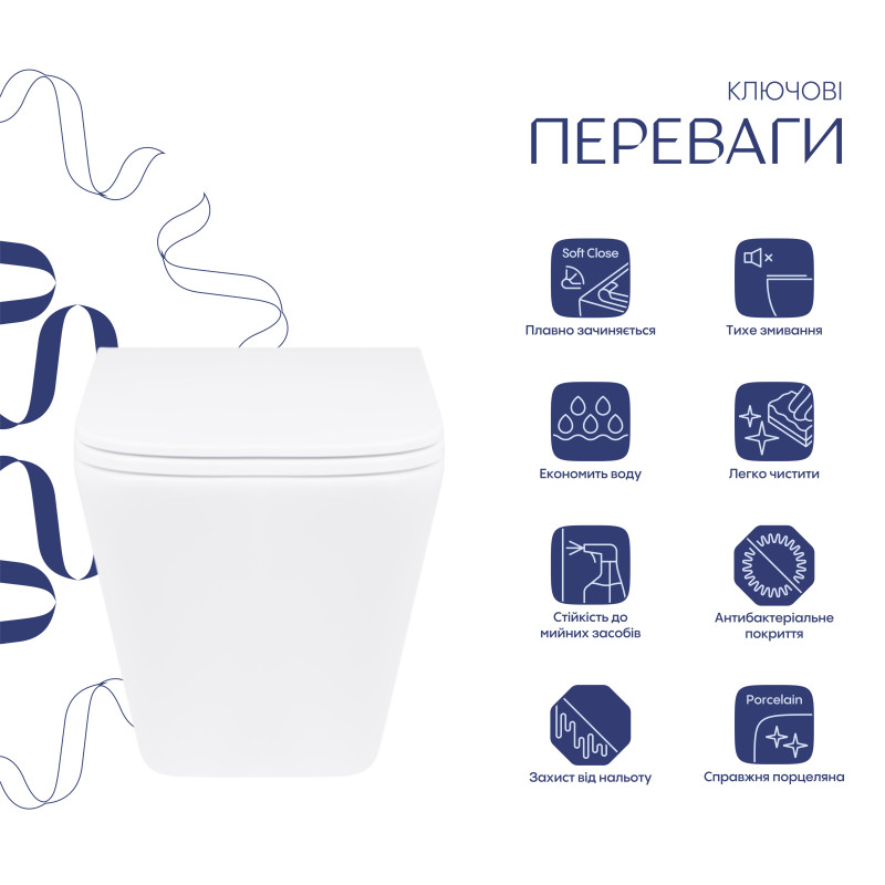 Унітаз підвісний Qtap Tern безобідковий з сідінням Soft-close QT1733052ERW