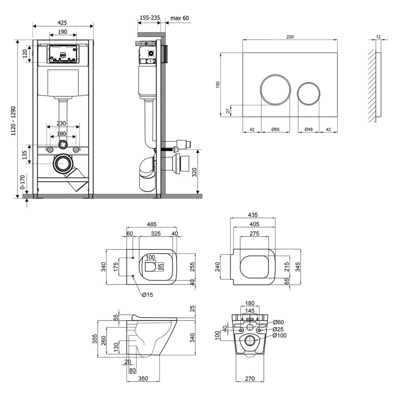 Готове рішення Qtap для ванної кімнати: підвісний унітаз Tern Rimless 490x340x350 + комплект інсталяції Nest 4 в 1 (кругла клавіша Satin)