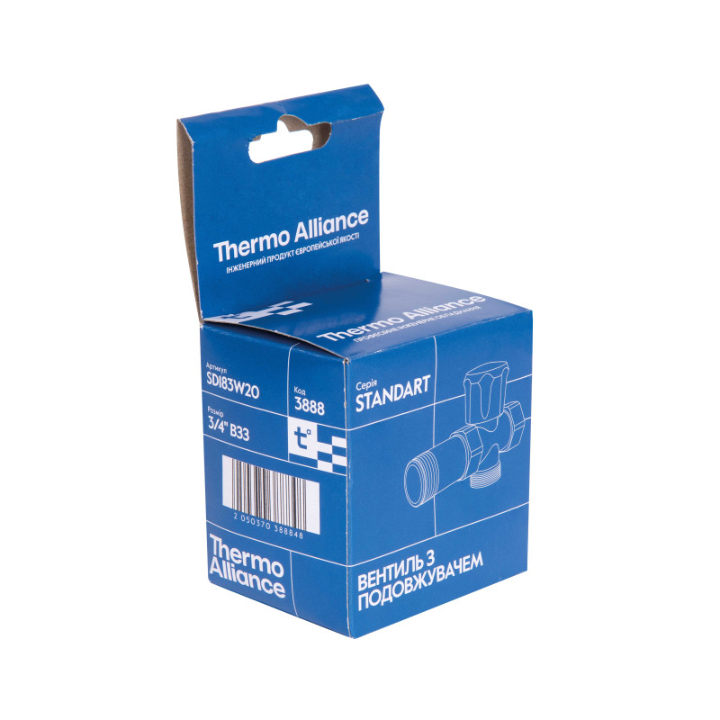 Кран кульовий Thermo Alliance Standart приладовий з подовжувачем 3/4