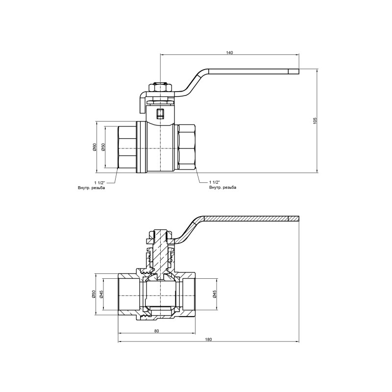 Кран кульовий Thermo Alliance Base 1 1/2 ВР для води (важіль) SD600W40