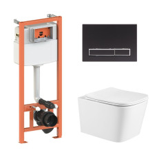 Готове рішення Qtap для ванної кімнати: підвісний унітаз Crow Ultra Quiet 490x360x290 + комплект інсталяції Nest 4 в 1 (лінійна клавіша Matt Black)