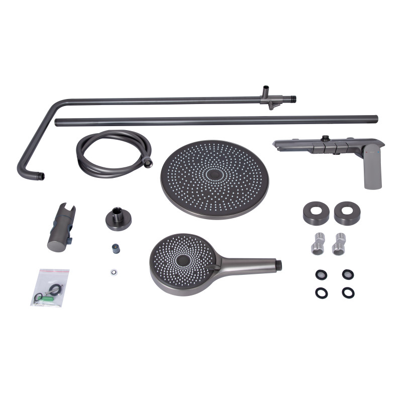Душова система універсальна Qtap Slavonice на три споживача (з виливом) QTSLA111GMB45905 Gunmetal Black PVD