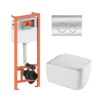 Готове рішення Qtap для ванної кімнати: підвісний унітаз Gemini Ultra Quiet 530х365х373 + комплект інсталяції Nest 4 в 1 (кругла клавіша Chrome)