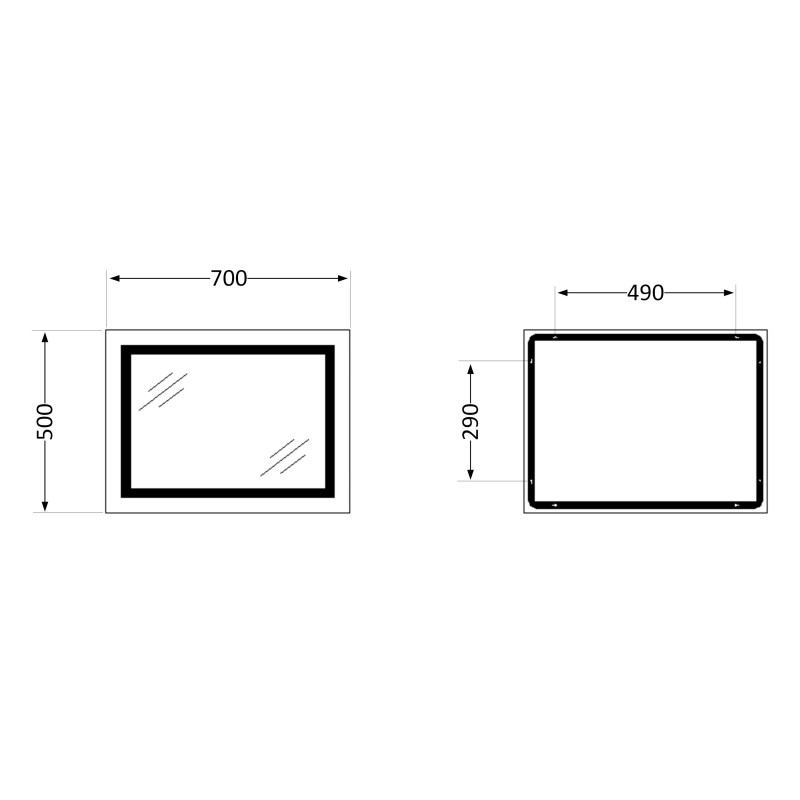 Дзеркало Qtap Cardinal (CA1) 700х500 з LED-підсвічуванням Touch, з антизапотіванням, з димером, рег. темп. кольору (3000-6500K) QT0478C5070