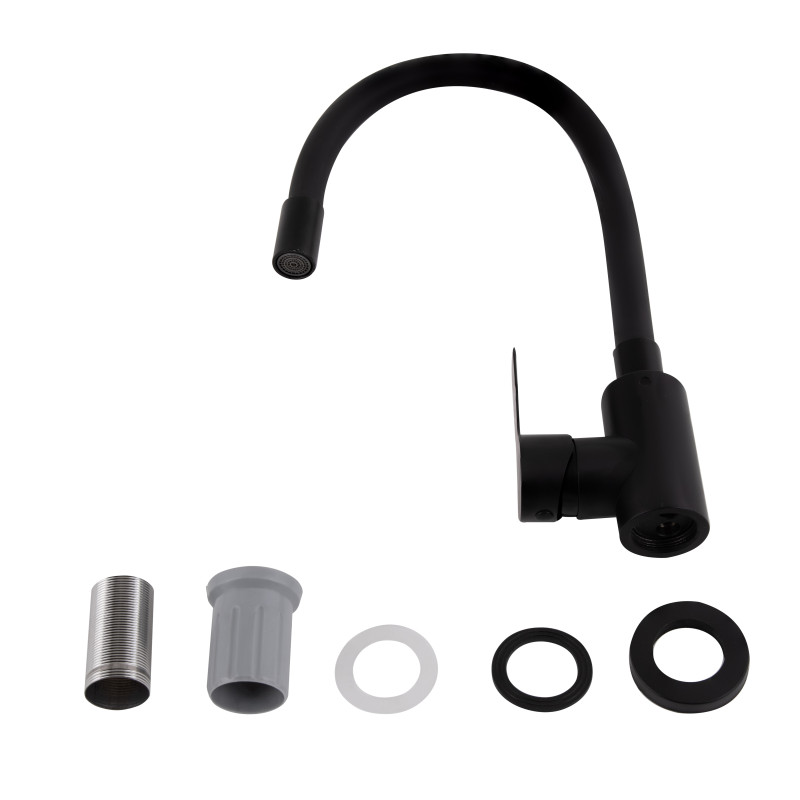 Змішувач для кухні Brinex Pure 015F3 з гнучким виливом   Black Matt BRIPUR015F3BLM