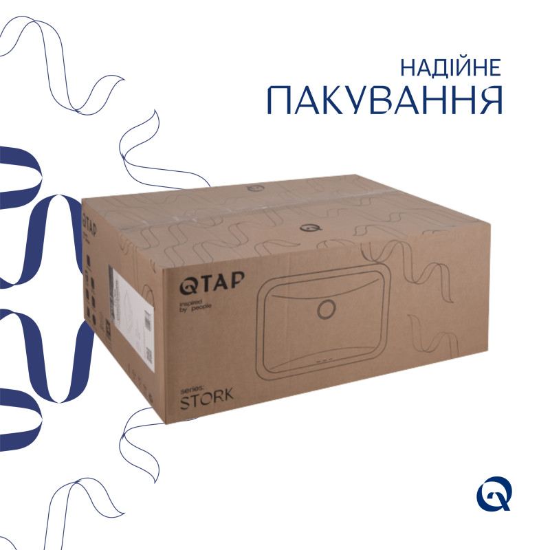 Комплект Qtap Stork: Раковина врізна прамокутна 535x365x190 мм White + Донний клапан PU02O