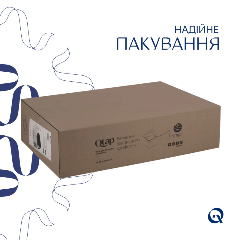 Комплект Qtap Robin: Раковина накладна прамокутна 600x390x150 мм Matt Black + Донний клапан PU03
