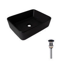 Комплект Qtap Tern: Раковина накладна прамокутна 480х370х135 мм Matt Black + Донний клапан PU03