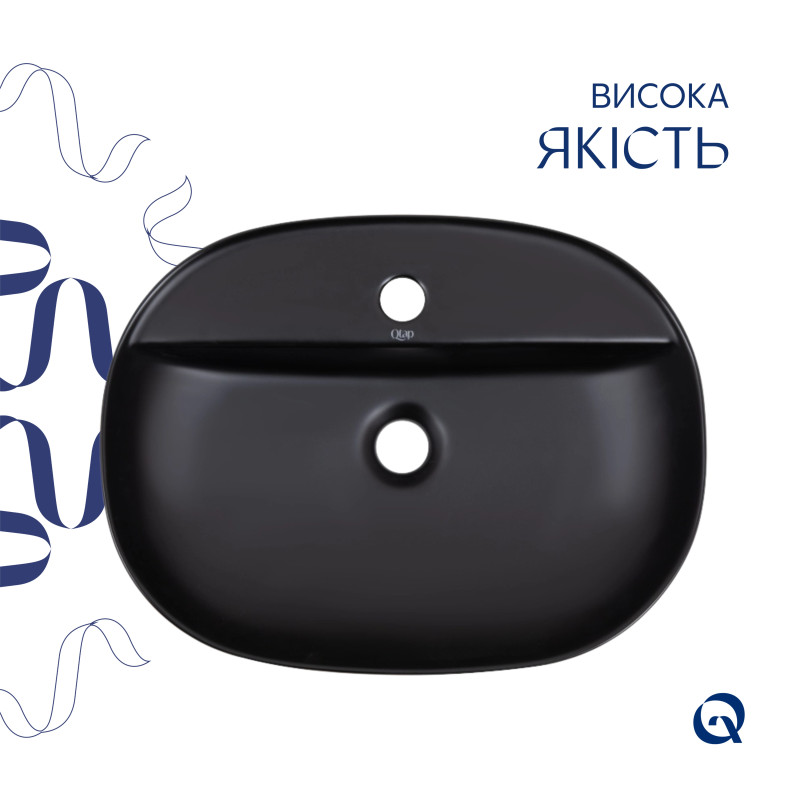 Комплект Qtap Scorpio: Раковина накладна овальна 500x380x120 мм Matt Black + Донний клапан PU03