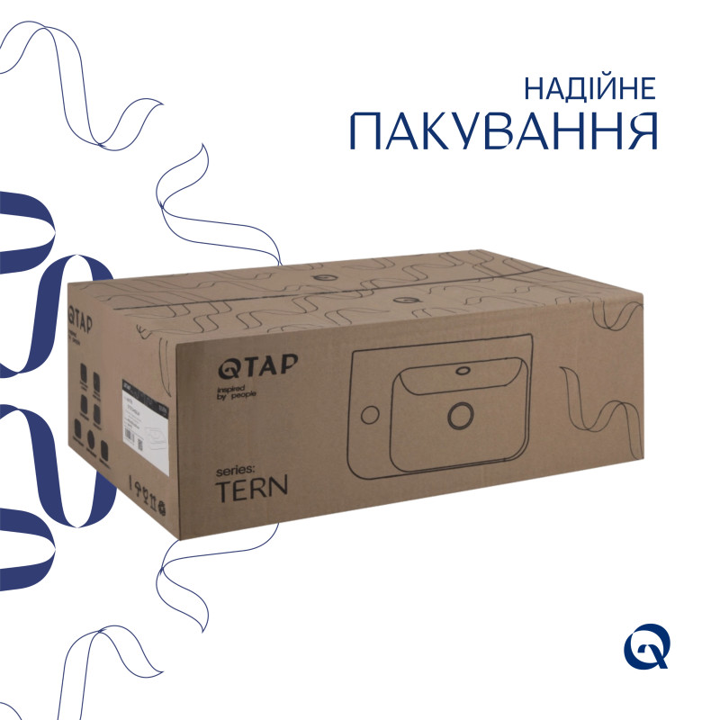 Комплект Qtap Tern: Раковина підвісна прамокутна ліва 450х250х158 мм White + Донний клапан PU02O