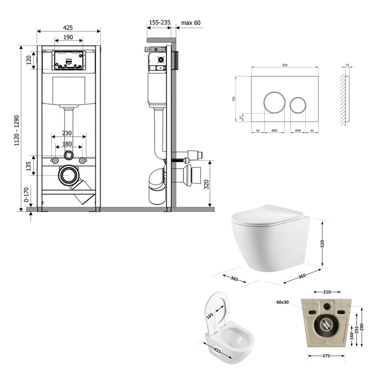 Готове рішення Qtap для ванної кімнати: підвісний унітаз Robin Ultra Quiet 520x365x365 + комплект інсталяції Nest 4 в 1 (кругла клавіша Chrome)