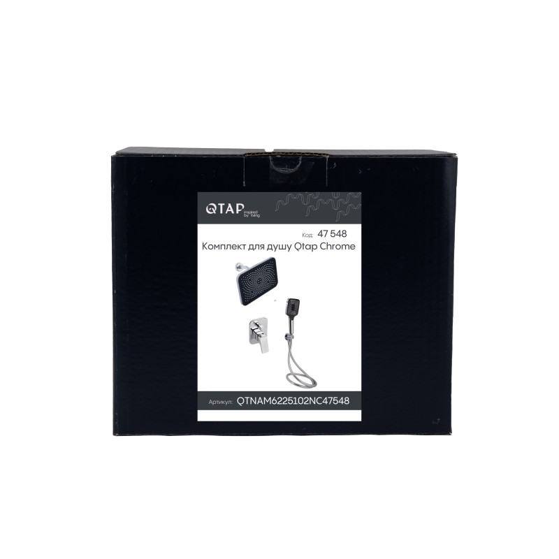 Комплект для душу Qtap Namesti Chrome: Змішувач QTNAM6225102NC + Лійки (QTRUC125CRM45954,QTHLA107CRM45784) + Шланг QTHADPVC200C + QTCRMBH130