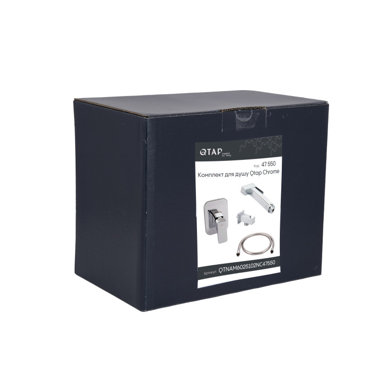 Комплект для душу Qtap Namesti Chrome: Змішувач QTNAM6025102NC + Шланг QTHADPVC120C + Лійка QTCRMB120 + Підключення QTCRMBH130