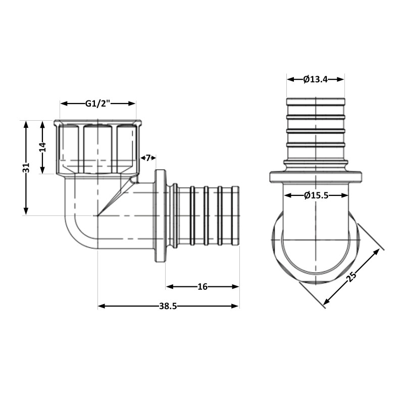 Кут натяжний Icma №1037 d16х2,2-1/2