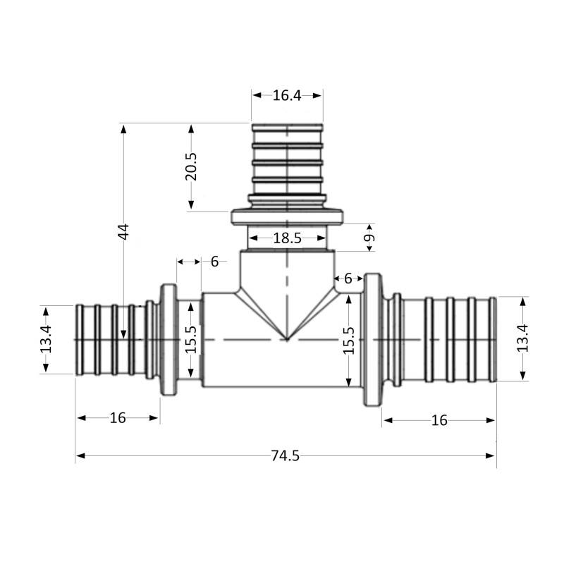 Трійник натяжний Icma №1039 d16х20х16 851039BOGWBO05