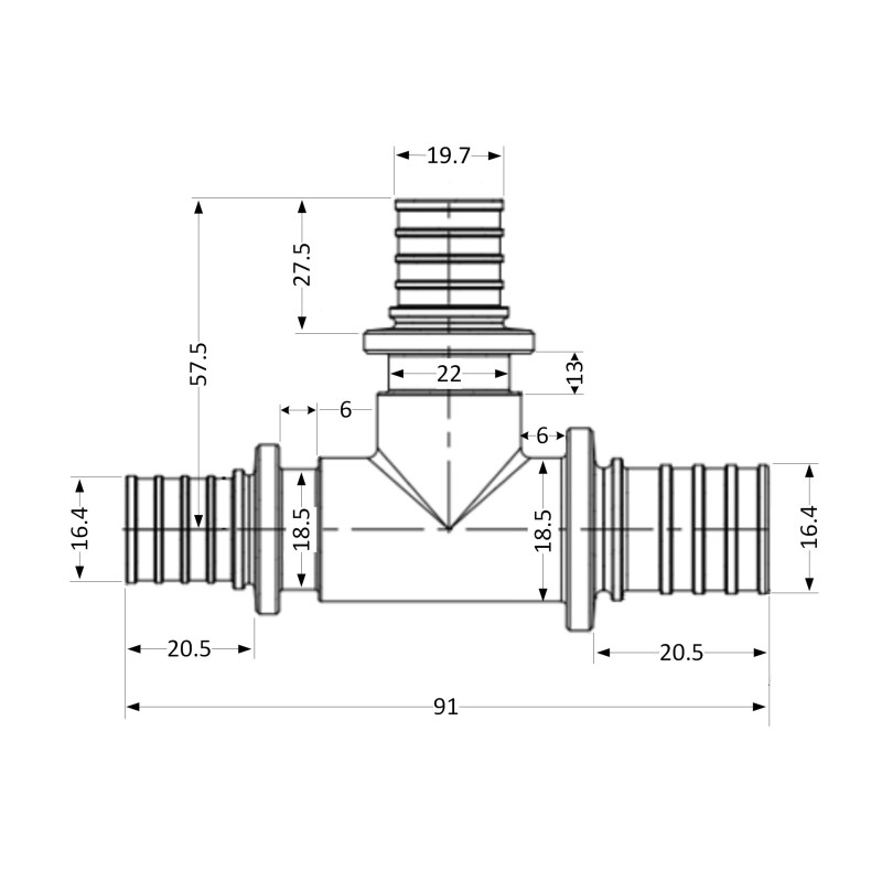 Трійник натяжний Icma №1039 d20х25х20 851039GWGXGW05