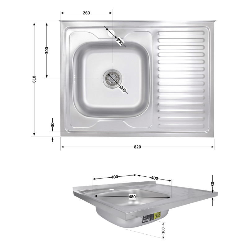 Кухонна мийка Brinex 6080-L 0,6 мм Satin (BRIN6080LSAT06)