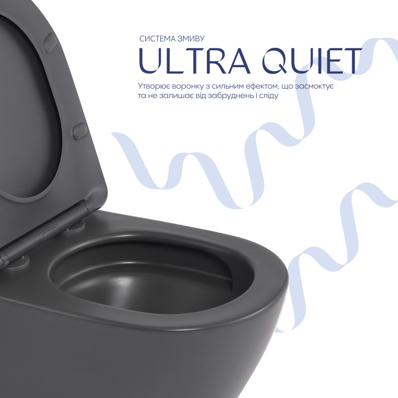 Унітаз підвісний Robin Ultra Quiet 490×365×325 мм, Anthracite, з сидінням Slim Duroplast / Soft-close / Quick Release QT13332381АSAN Qtap
