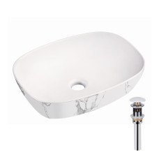 Раковина накладна Qtap Robin 500х380х140 мм, Marble, прямокутна, з донним клапаном QT04116302MR