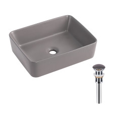 Раковина накладна Qtap Tern 480x370x135 мм, Stone grey, прямокутна, з донним клапаном QT17116069SG