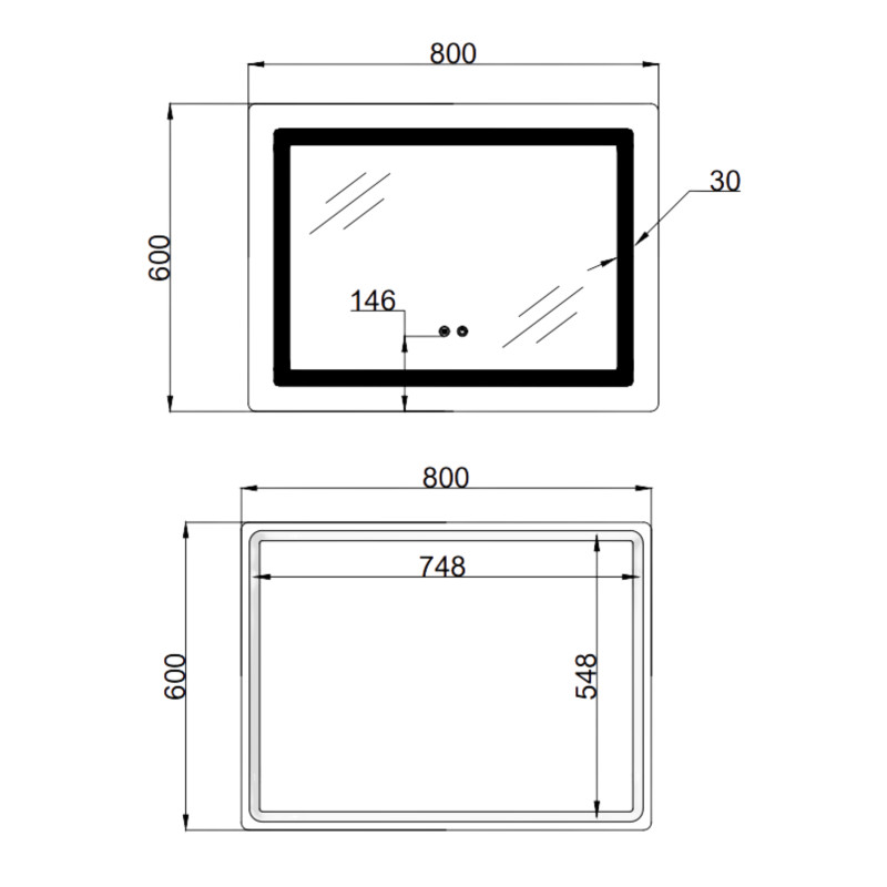 Дзеркало Lidz Kubis (KU2) 800х600 з LED-підсвічуванням Touch, з антизапотіванням, з димером, рег. яскравості LD78LF9048060