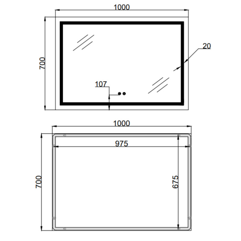 Дзеркало Qtap Mideya (MI1) 1000х700 з LED-підсвічуванням Touch, з антизапотіванням, димером, рег. яскравості QT2078NCF10070