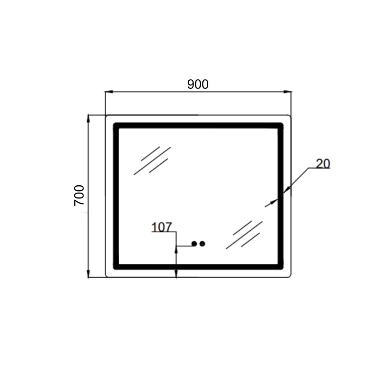 Дзеркало Qtap Mideya (MI2) 900х700 з LED-підсвічуванням Touch, з антизапотіванням, з димером, рег. яскравості QT2078NCF9070
