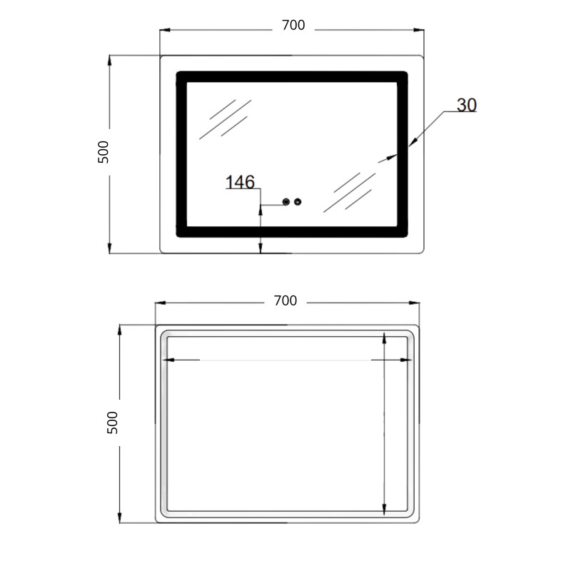 Дзеркало Lidz Kubis (KU2) 700х500 з LED-підсвічуванням Touch, з антизапотіванням, з димером, рег. яскравості LD78LF90448486