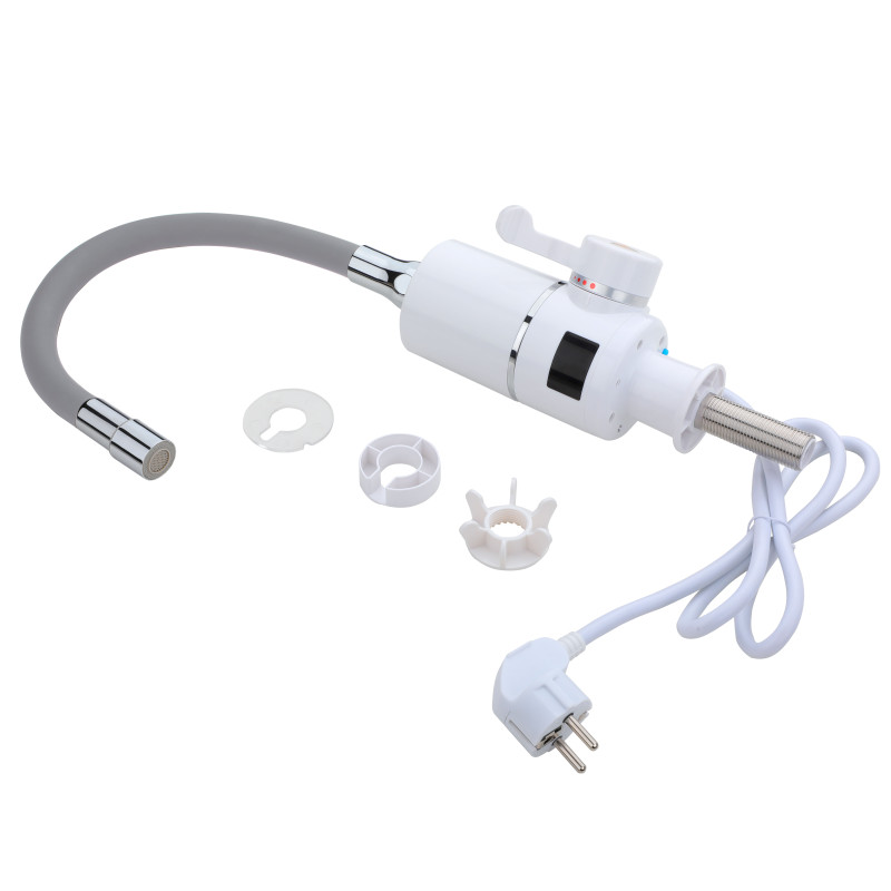 Проточний кран-водонагрівач з гнучким виливом для кухні  Lidz Warm 065  LDWAR065GRE49096 White/Grey