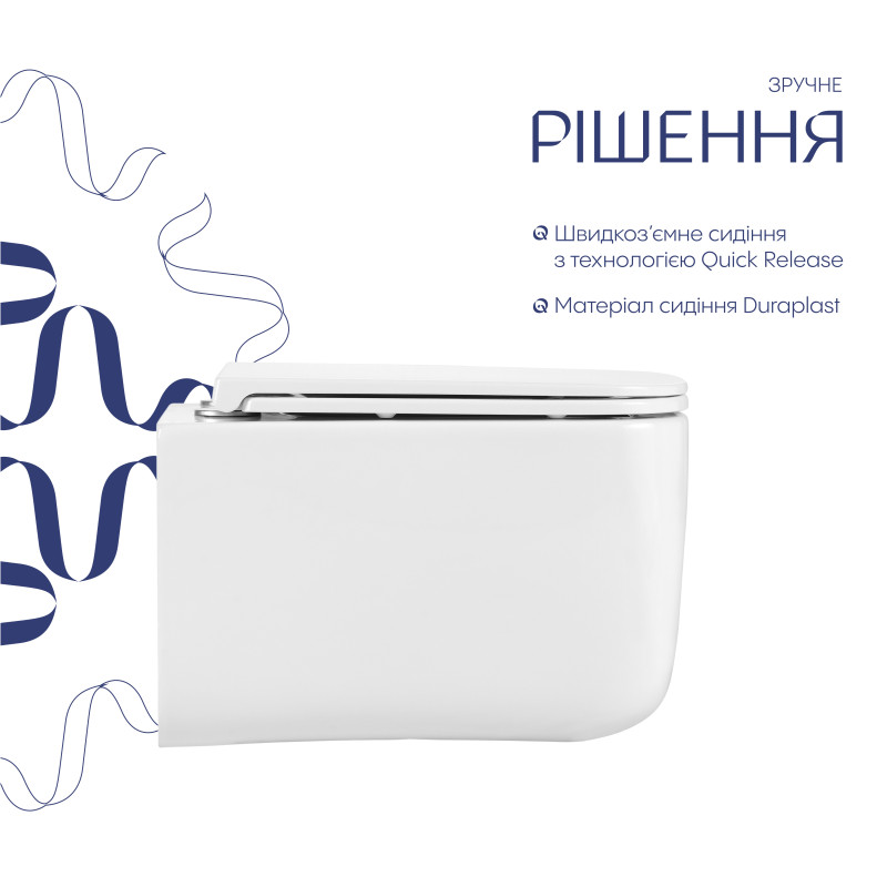 Унітаз підвісний Qtap Gemini Ultra Quiet 485×340×350 мм, White, з сидінням Slim Duroplast / Soft-close / Quick Release QTTAU26W49119