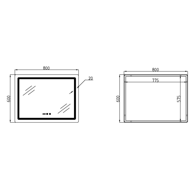 Дзеркало Qtap Mideya (MI2) 800х600 з годинником, з LED-підсвічуванням Touch, з антизапотіванням, димером, рег. яскравості QTMID80060049265