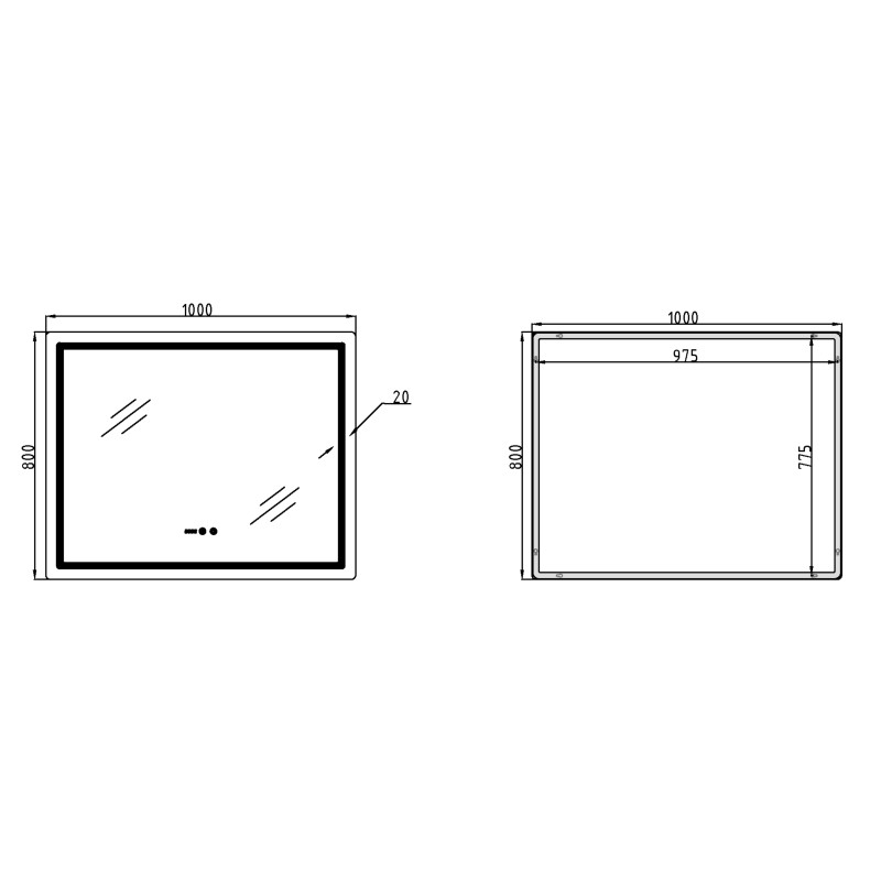 Дзеркало Qtap Mideya (MI2) 1000х800 з годинником, з LED-підсвічуванням Touch, з антизапотіванням, димером, рег. яскравості QTMID100080049266