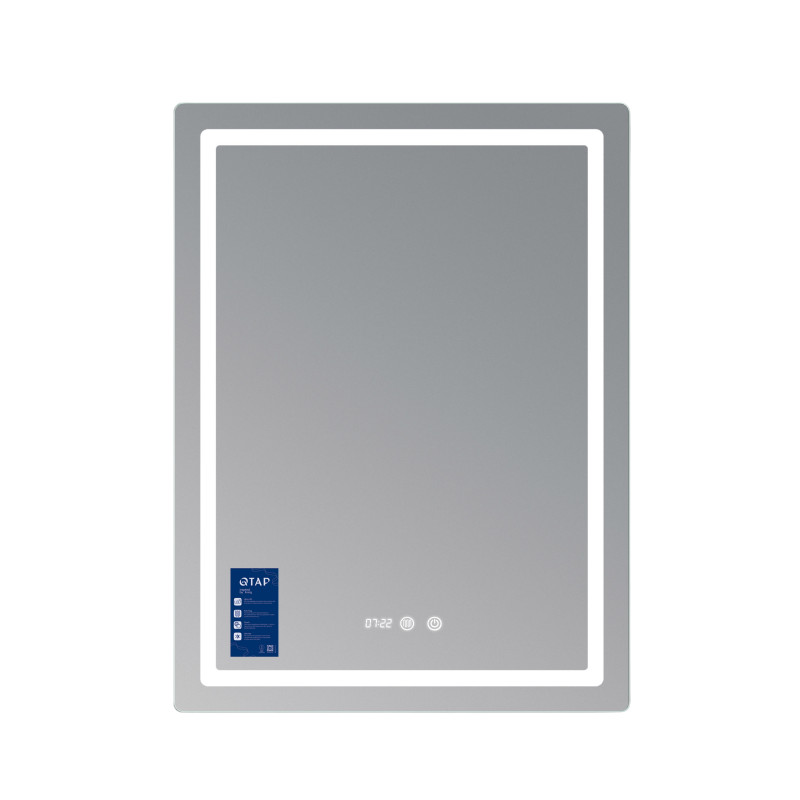 Дзеркало Qtap Mideya (MI2) 600х800 з годинником, з LED-підсвічуванням Touch, з антизапотіванням, димером, рег. яскравості QTMID100080049267