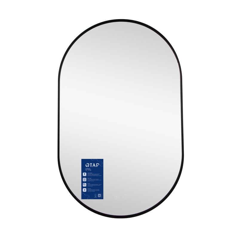 Дзеркало Qtap Scorpio (SC1) з LED-підсвічуванням Touch, з антизапотіванням, з димером, рег. темп. кольору (3000-6500K) Black QTSC500800