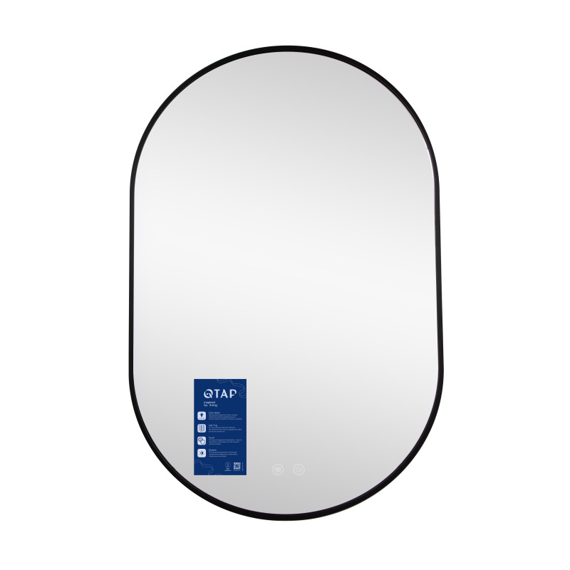 Дзеркало Qtap Scorpio (SC1) з LED-підсвічуванням Touch, з антизапотіванням, з димером, рег. темп. кольору (3000-6500K) Black QTSC600900