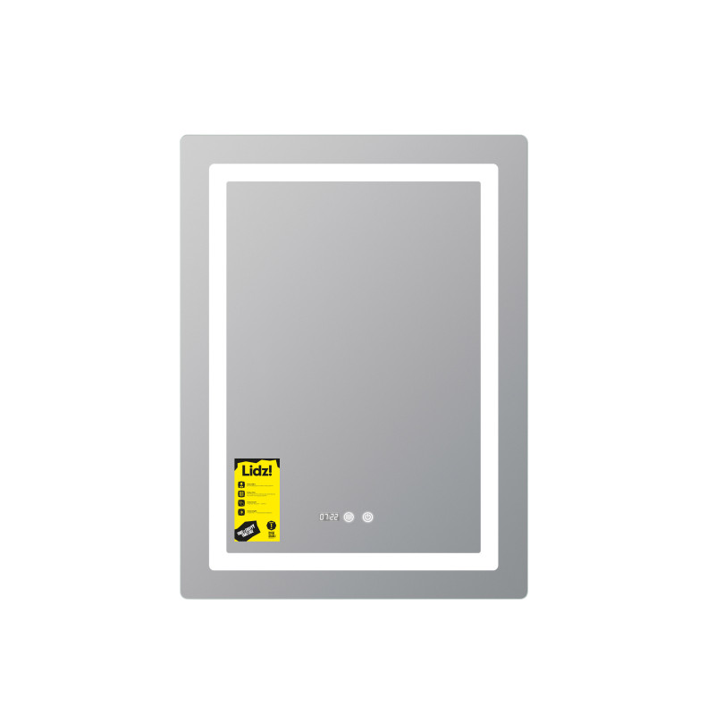 Дзеркало Lidz Kubis (KU2) 600х800 з годинником, з LED-підсвічуванням Touch, з антизапотіванням, з димером, рег. яскравості LDKU600800CL49280