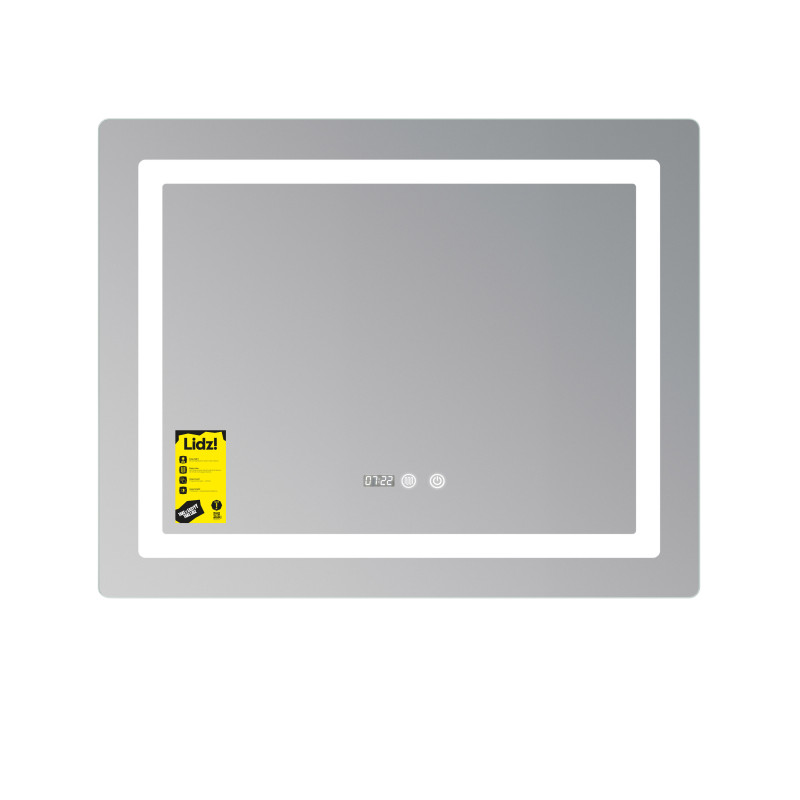 Дзеркало Lidz Kubis (KU2) 1000х800 з годинником, з LED-підсвічуванням Touch, з антизапотіванням, з димером, рег. яскравості LDKU1000800CL49282