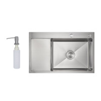 Мийка для кухні інтегрована Lidz Handmade Max 500 H7849L Brushed Steel, 3,0/1,0 мм, крило зліва, збільшена чаша LDH7849LBRU49463
