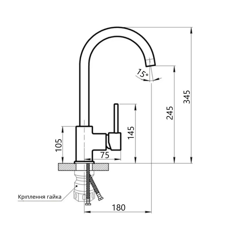 Змішувач для кухні Lidz Aria 015F (k35)  LDARI015FGRP49559 Graphite