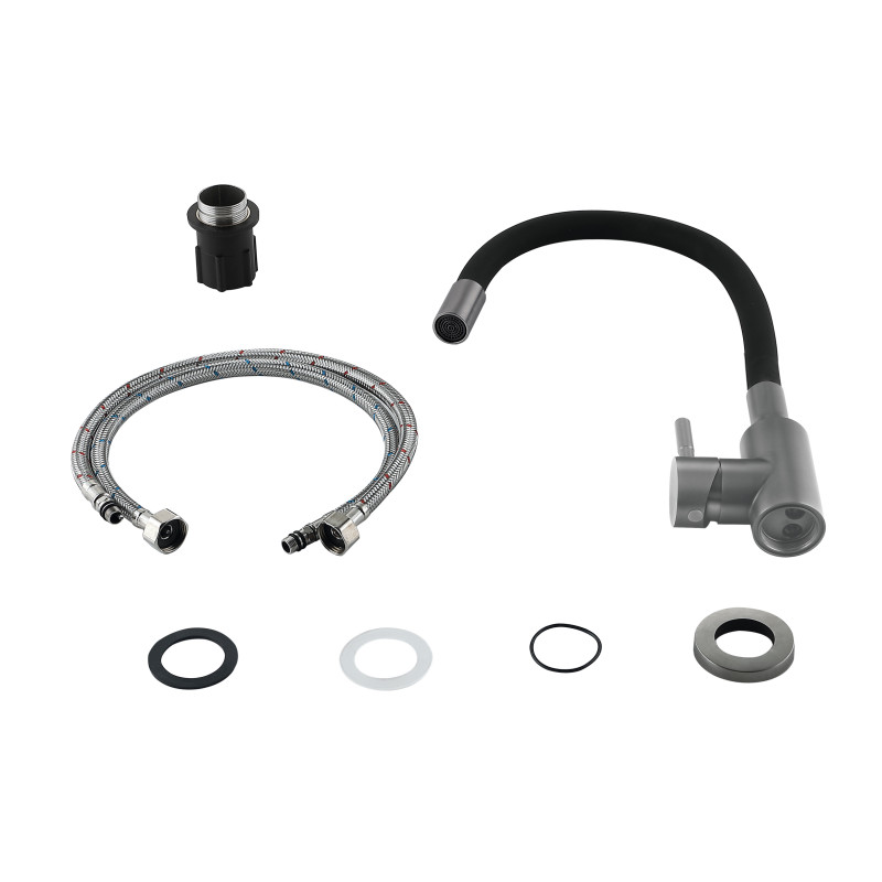 Змішувач для кухні Lidz Aria 015F3 (k35) з гнучким виливом LDARI015F3BGRP49564 Graphite/Black