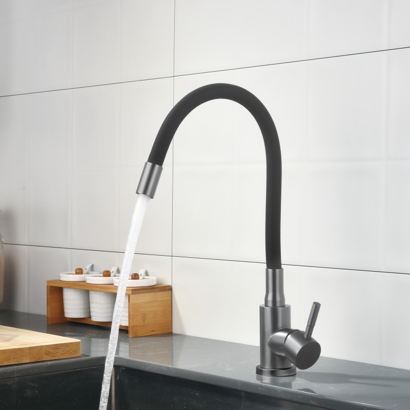 Змішувач для кухні Lidz Aria 015F3 (k35) з гнучким виливом LDARI015F3BGRP49564 Graphite/Black