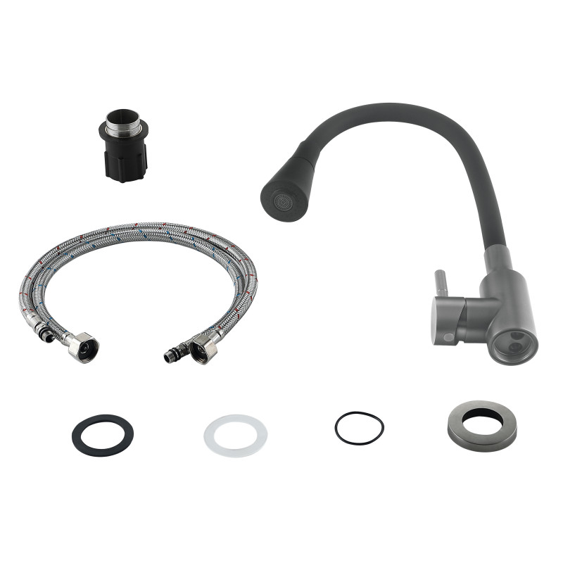 Змішувач для кухні Lidz Aria 015F31 (k35) з гнучким виливом LDARI015F31BGRP49566 Graphite/Black