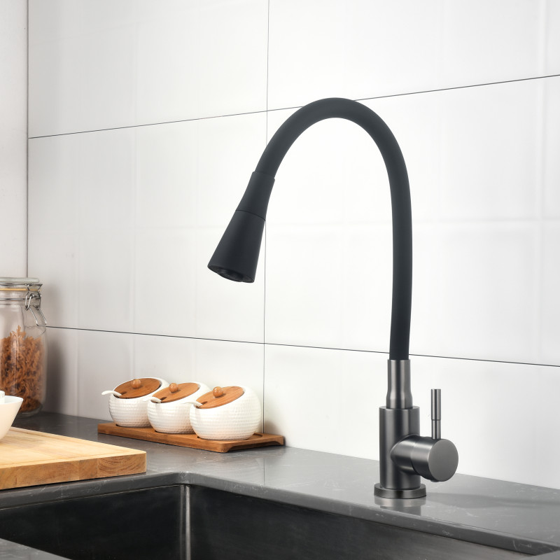 Змішувач для кухні Lidz Aria 015F31 (k35) з гнучким виливом LDARI015F31BGRP49566 Graphite/Black