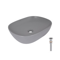 Раковина накладна Qtap Aquarius 470x380x120 мм, Stone grey, прямокутна, з донним клапаном QTAQA188SG49780