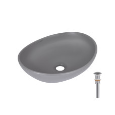 Раковина накладна Qtap Dove 415x340x140 мм, Stone grey, овальна, з донним клапаном QTDOV188SG49783