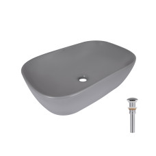 Раковина накладна Qtap Robin 600x390x150 мм, Stone grey, прямокутна, з донним клапаном QTROB188SG49786