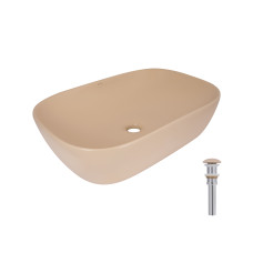 Раковина накладна Qtap Robin 600x390x150 мм, Beige, прямокутна, з донним клапаном QTROB188SB49787
