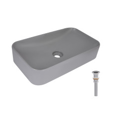 Раковина накладна Qtap Tern 610x350x135 мм, Stone grey, прямокутна, з донним клапаном QTTER188SG49789