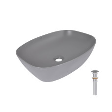 Раковина накладна Qtap Cardinal 500х380х140 мм, Stone grey, прямокутна, з донним клапаном QTCAR188SG49824